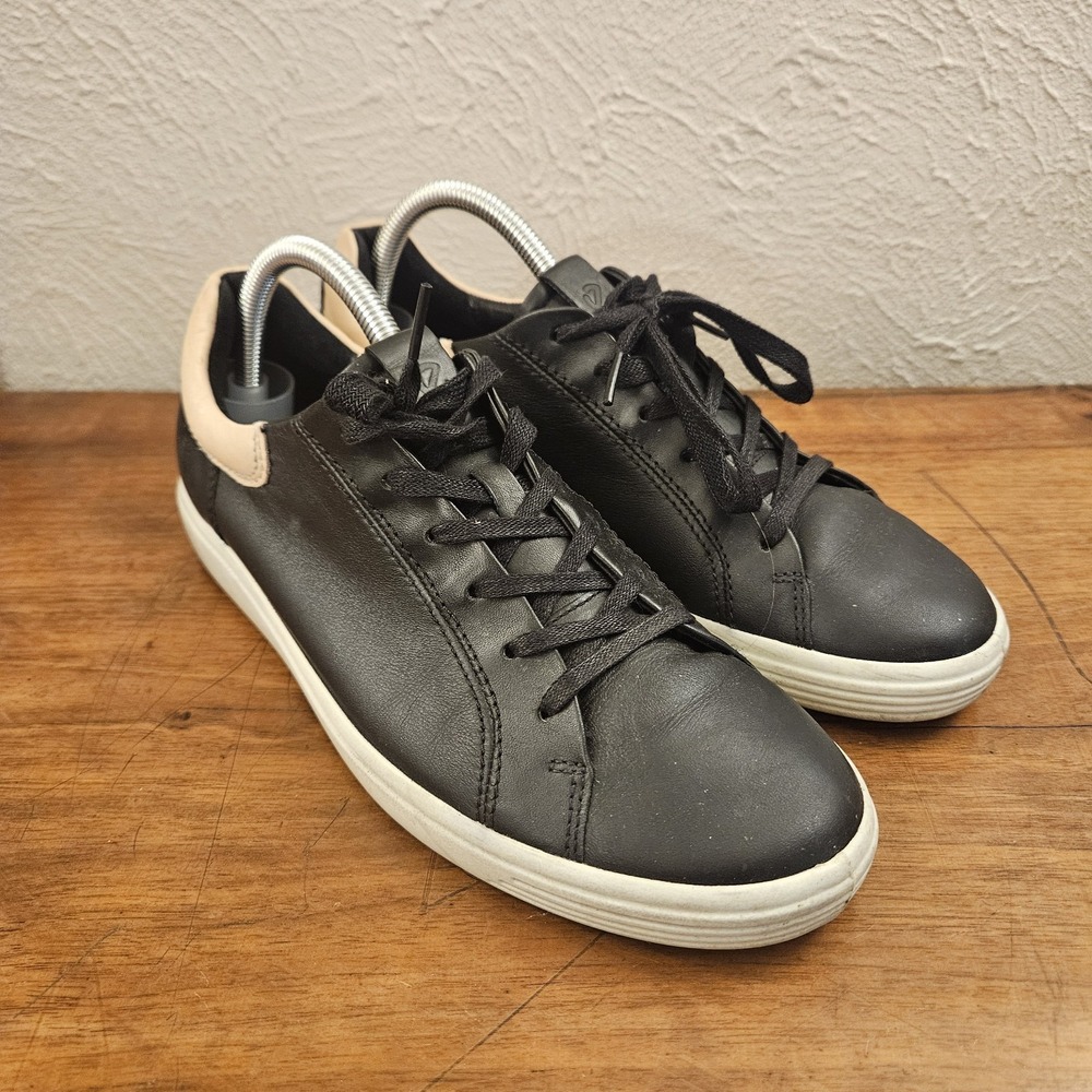 Ecco Soft 7 Street Sneakers Leather‎ Womens Size 10-10.5 Black Pink Comfort